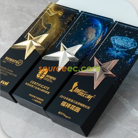 客製化客製化幻彩金屬星星水晶獎座禮品