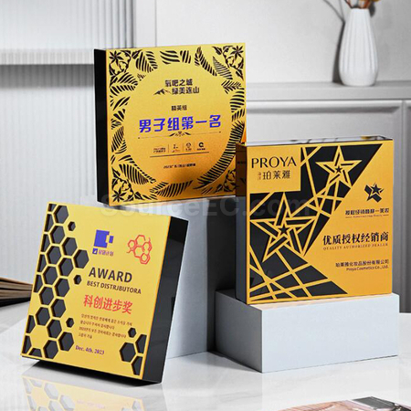 客製化正方形黑水晶金屬獎座禮品